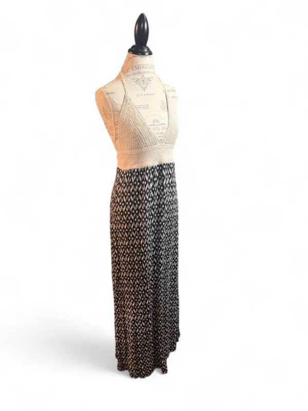 Surf Gypsy Crochet Bodice Halter Maxi Dress Sz M - Image 4