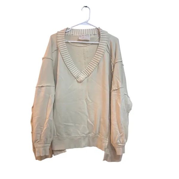 We The Free Free People Oversized V-Neck Sweatshirt Cream Exposed Seam XS‎ - Image 3