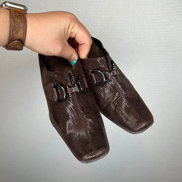 Aerosoles Womens‎ Brown Snake Skin Square Toe Block Heel Mules Size 8B - Image 2