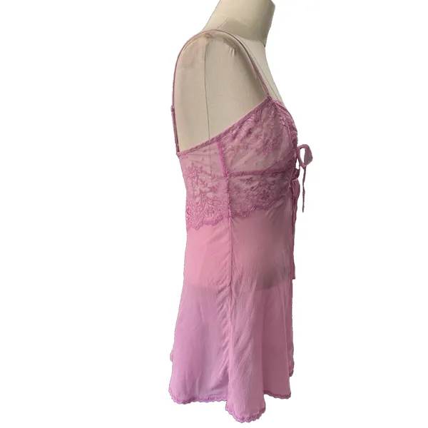 Victoria's Secret Lace Trim Camisole Nightgown Pink Silk Y2K Vintage XS - Image 4