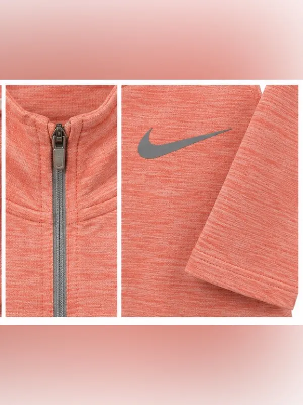 Nike Dri-FIT Coral Heather Quarter Zip Running Top Long Sleeve Small - Image 4