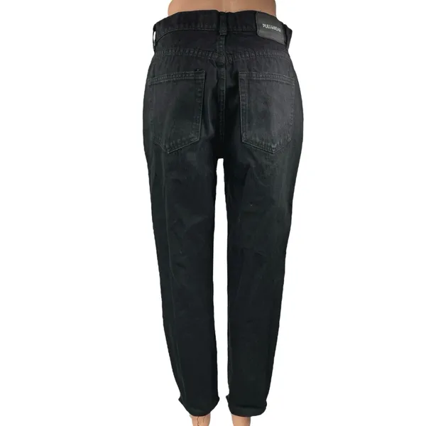 Pull & Bear Women's Black Distressed High Waisted Cropped Mom Denim Jeans Size 6 - Image 3
