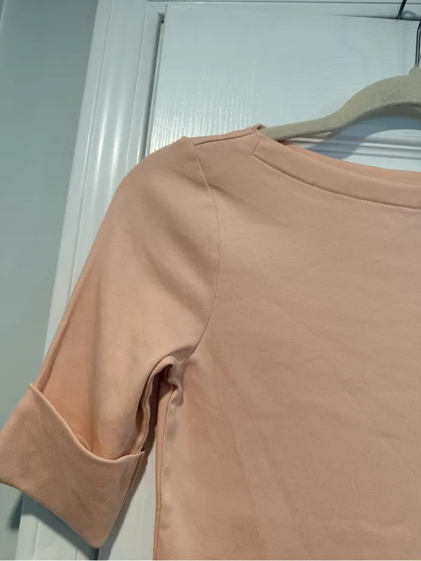 NWOT LRL Lauren Ralph Lauren Size XS Pink Boat Neck Cuffed Sleeve Top Cotton - Image 3