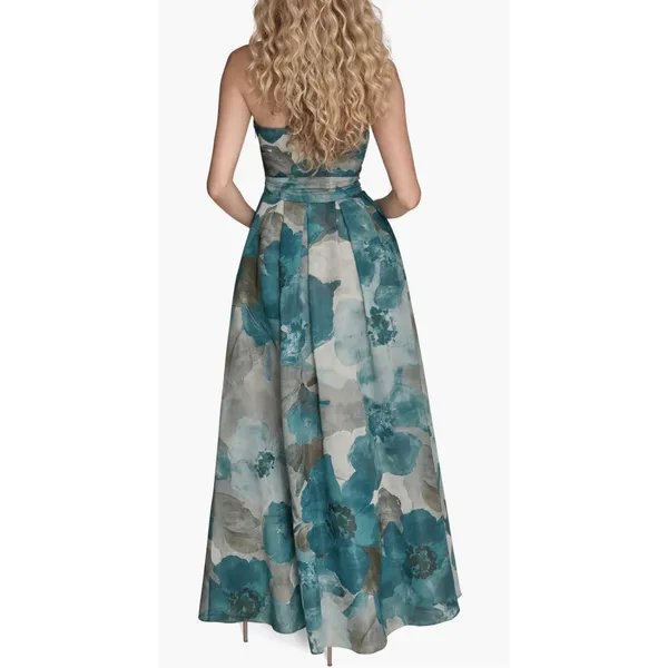 New Donna Karan Floral Strapless Fit & Flare Gown In Green Blue Size 6 $349 - Image 2