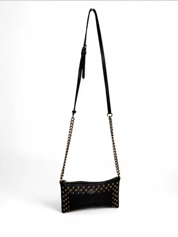 Coach navy blue Leather Studded Crossbody with Gold Chain - Image 2