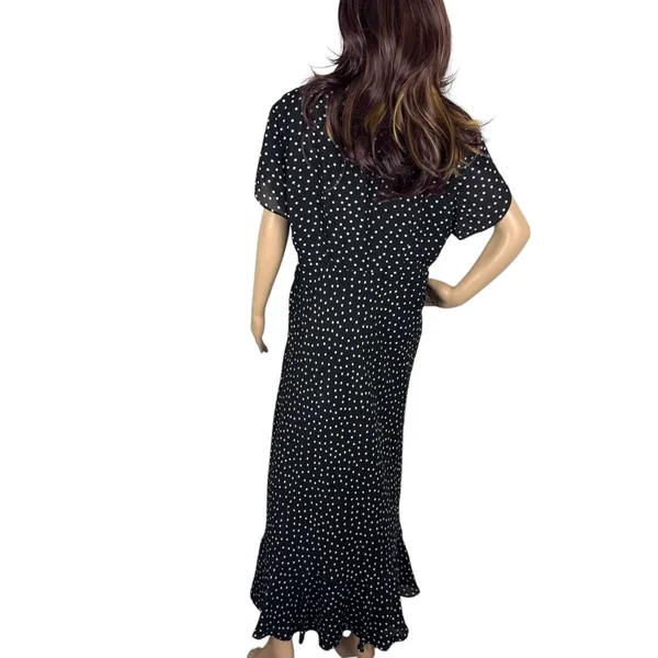 1990s VTG Dani Max Black & White‎ Polka Dot Rockabilly Maxi Dress w Ruffle Sz 14 - Image 3