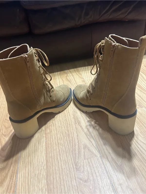 INA Mi.im Tan Suede Lace-Up Chunky Heel Ankle Boots - Image 9