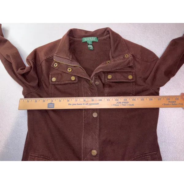 Lauren Ralph Lauren Petite Brown Cotton Utility Jacket Full Zip Snap Small P/P - Image 12