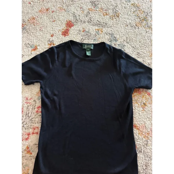 Lauren Ralph Lauren 100% Silk Short Sleeve Knit Top Black Old Money Small - Image 5