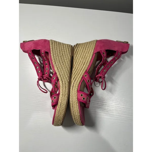 Sam Edelman Elsie Daphne Hot Pink Espadrille Wedge Sandals‎ Grommet Lace Up 5 - Image 5