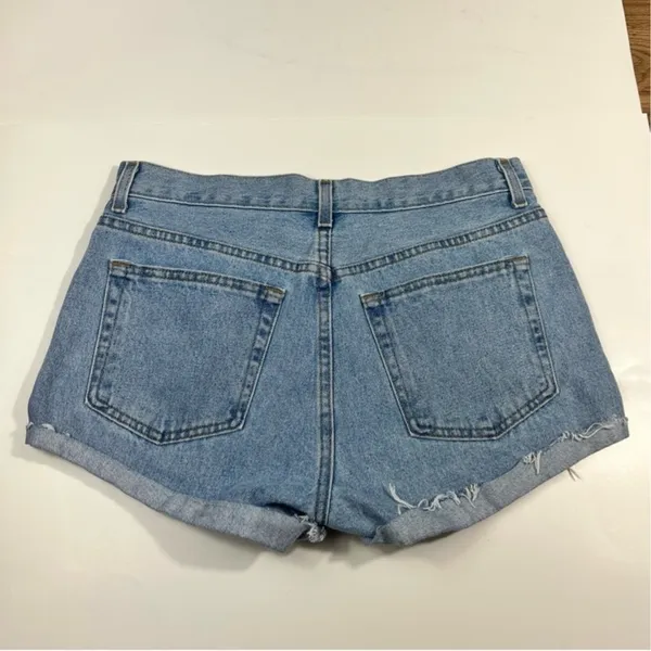 The Vintage Shop George High Waisted Rigid Denim Rolled Hem Distressed Cutoff Denim Shorts 32 Y2K - Image 7