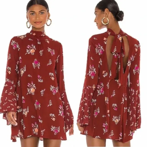 Free People Tate Tunic Dress in Vintage Combo Red Floral‎ Print Size Medium - Image 2