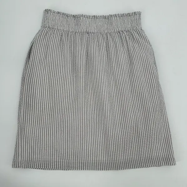 TULIP B Skirt Womens M Gray White Stripe Seersucker Mini Pockets Lined Cotton - Image 3