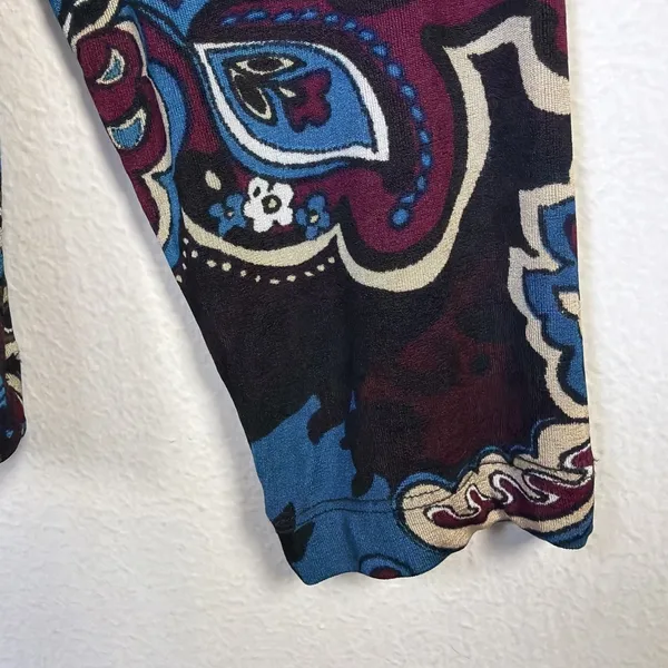 Chico's 2 Travelers Black blue large Paisley Floral Long Sleeve Blouse western - Image 3