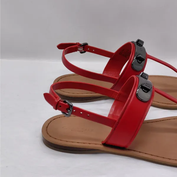 Coach Womens Gracie Thong Sandals Size 6.5 Red Leather Flats Quiet Luxury Resort - Image 6