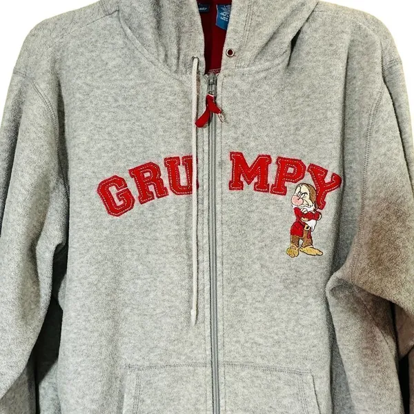 Disney Grumpy Gray Fleece Zip-Up Hoodie Size Large Y2K - Image 4