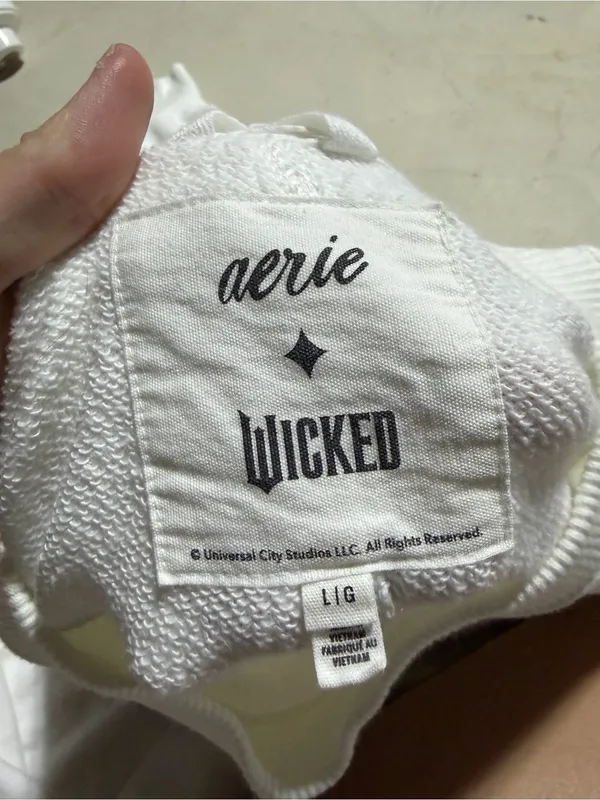 Aerie x wicked White Graphic Crewneck Sweater Pink & Green large - Image 4