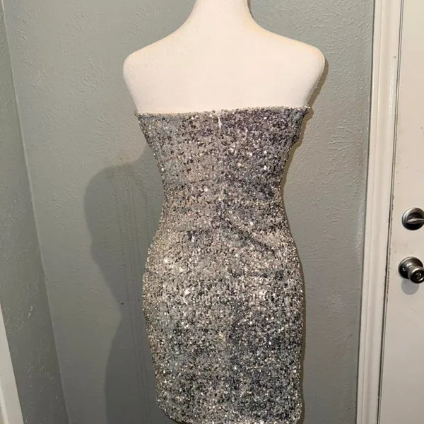 White Fox Let's Have a‎ Party Mini Dress Silver Medium - Image 3