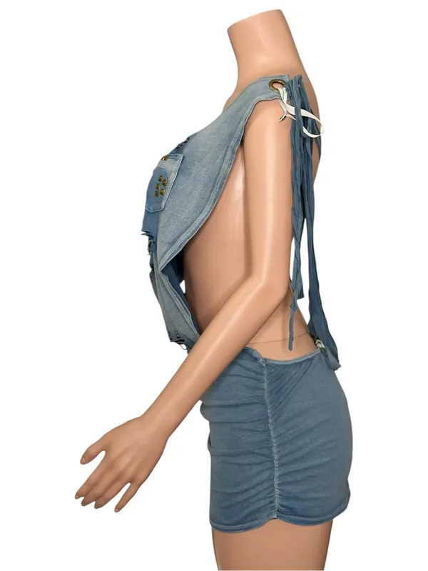 JADED LONDON Route 66 Distressed Backless Studded Dress, Blue, 6 (US) - Image 4