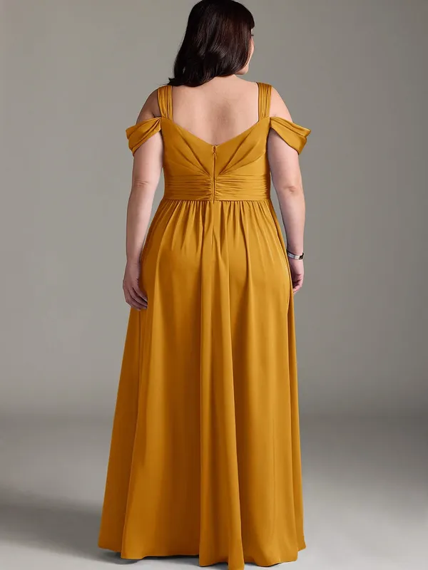 Azazie Lianne Butterscotch A-Line Off the Shoulder Stretch Satin Dress Size 16 - Image 9