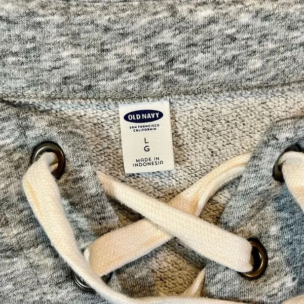 Old Navy Gray Lace Up Sweatshirt Large - Image 7