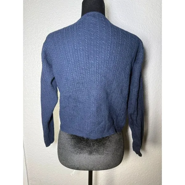 Vtg Pendleton Merino Wool Knit Sweater Blue Shrunk Fits Womens XS/S Cropped FLAW - Image 2