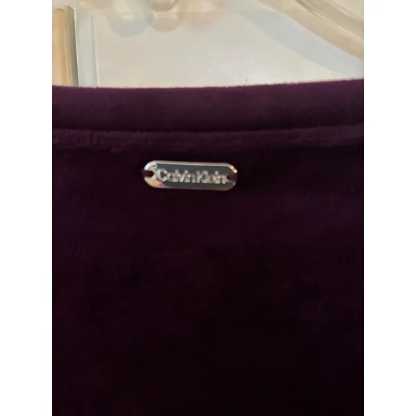 Calvin Klein Womens XL Purple Velour Long Sleeve Crew Neck Top Curved Hem - Image 5