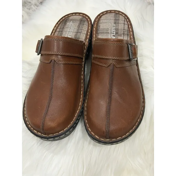 Eastland Mae 10M Brown Leather Clogs Mule Chunky Buckle Cottagecore Comfort Shoe - Image 3