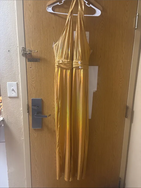 Gold Halter Wide-Leg Jumpsuit S NWOT Fall Halloween Costume Cosplay EDM Rave - Image 3