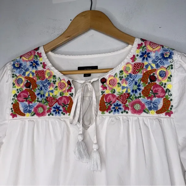 J.CREW Cotton Poplin‎ Tunic dress Farmer's Market Embroidery Small - Image 3