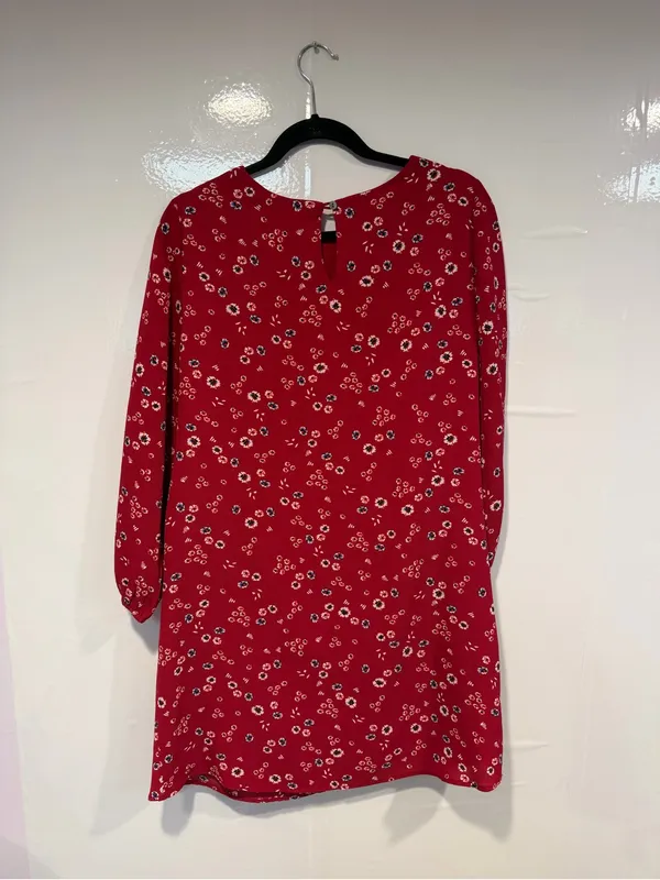 Red Floral Tie-Waist Entro Dahlia Gathered Waist Women's Dress NWT - Image 4