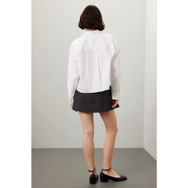 MAJE White 100% Cotton Cropped Button Up Long Sleeve Collared Shirt Size 2 - Image 4