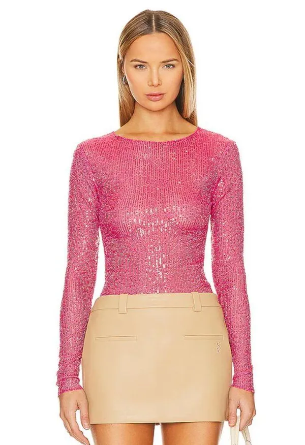 NWT Free People x Intimately FP Gold Rush Long Sleeve In Hot Pink Combo - Image 2