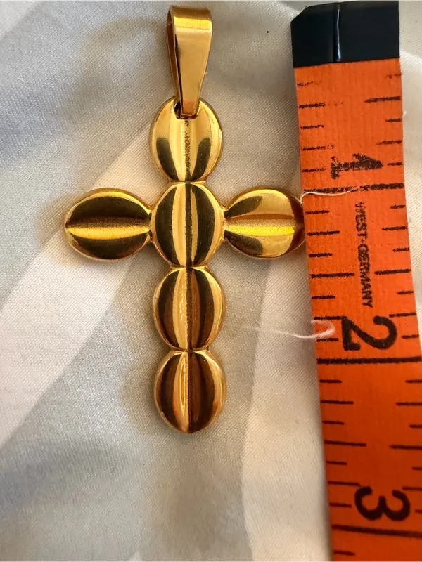 Gold Cross Pendant Necklace - Polished Oval Bead Design NWOT - Image 4