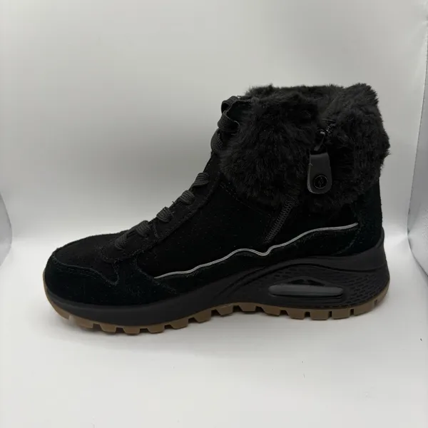Skechers Womens Uno Rugged Wintriness 167822 Black Suede Fuzzy Boots Size 7 - Image 4