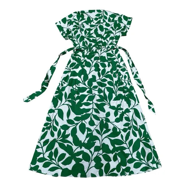 Coastal White Green Botanical Cotton Maxi Shirt Dress Belted Pockets Zara M - Image 11