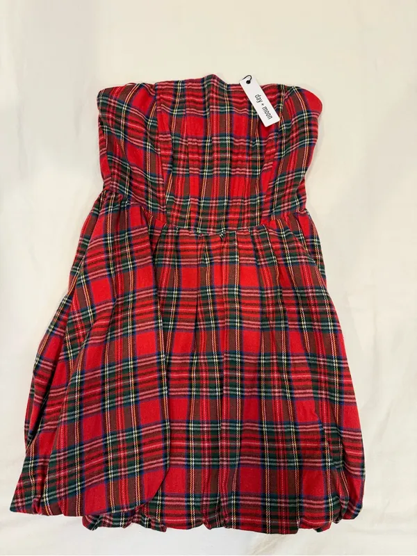 Strapless Red Plaid Mini Dress - Classic Holiday Style - Image 3