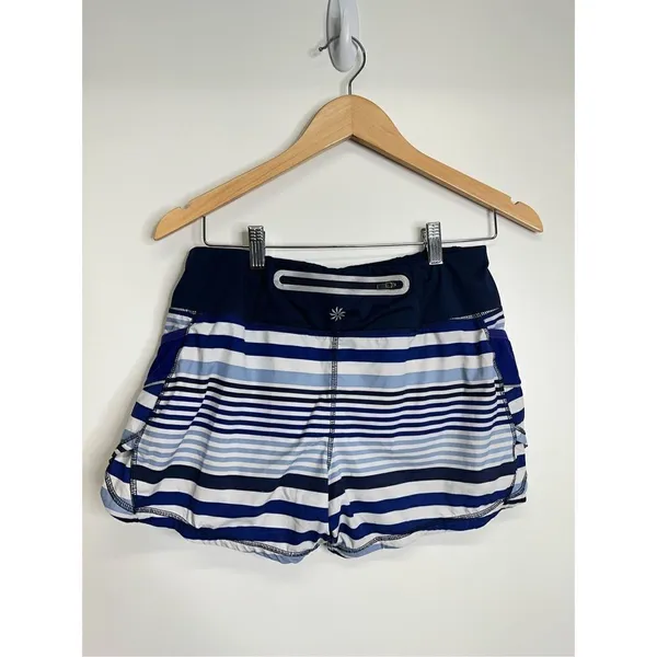Athleta Womens Athletic Striped Lined‎ Blue/White Shorts Size XS - Image 3