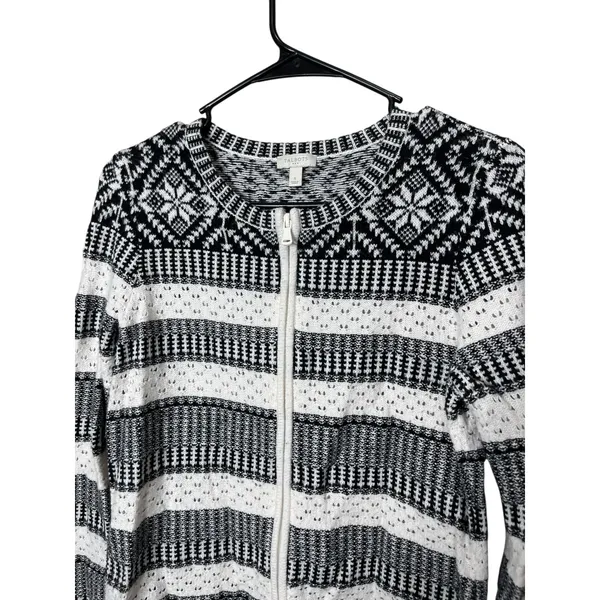 Talbots Cardigan Sweater Womens Small‎ Black White Striped Zip Up Knit - Image 2