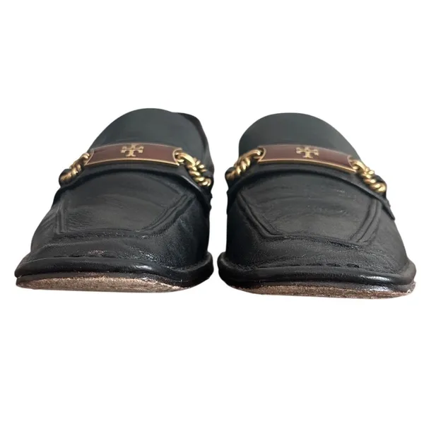 Tory Burch Perrine Loafer Black Leather Horsebit Enamel Gold Size 7.5 - Image 2