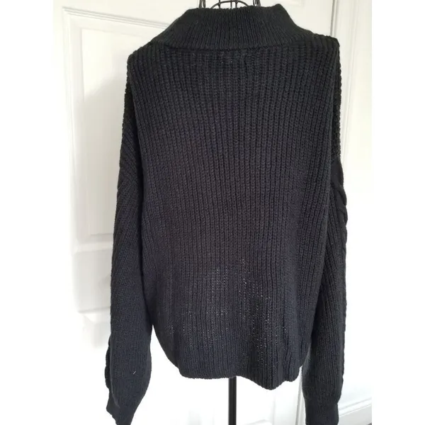 BP Black Chunky Knit Cropped Long Sleeve Oversized Sweater Mock Neck Womens Sz L - Image 3