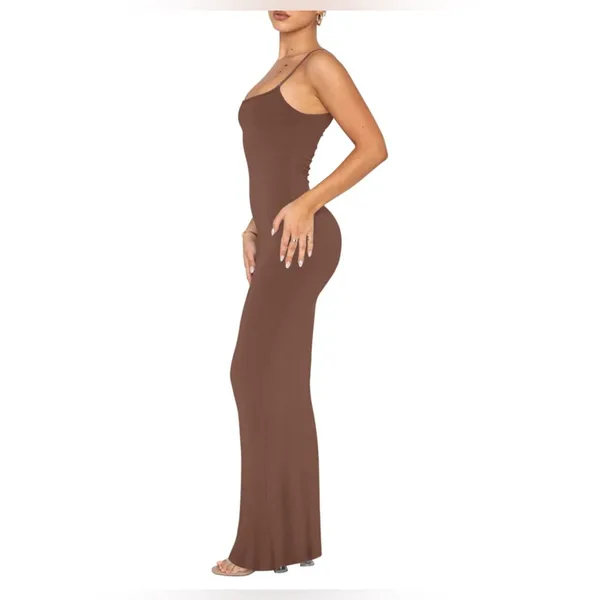 NWT REORIA Ribbed Bodycon‎ Maxi Dress Brown Sleeveless Lounge Slip Dress XS - Image 3