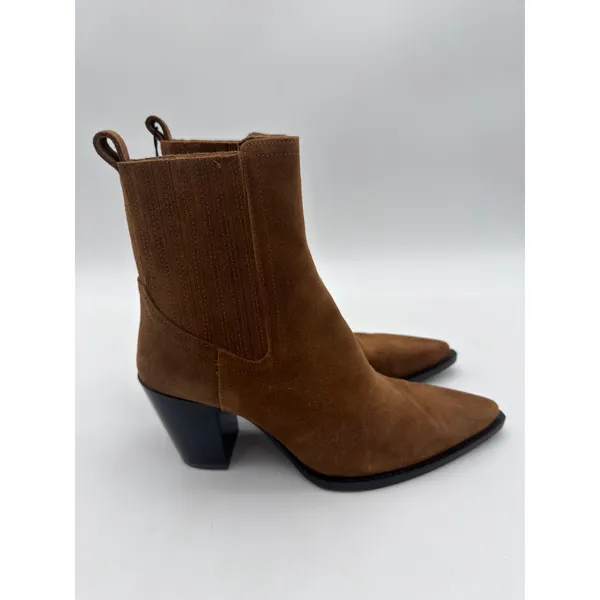 Mango Western Tobacco Cognac Brown Bovine Suede Leather Block Heel Boots 9.5 - Image 2