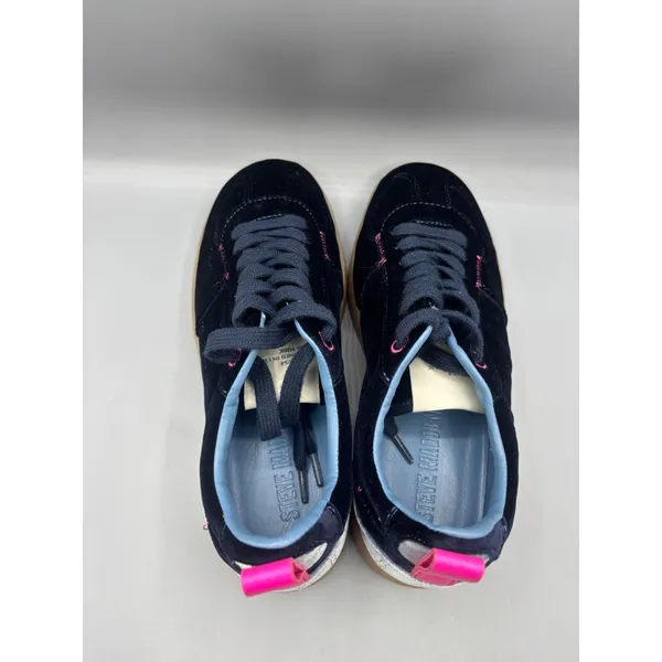 Steve Madden Tucker Navy Sneakers‎ 9 Velour Casual Gum Sole Pink Accents - Image 4