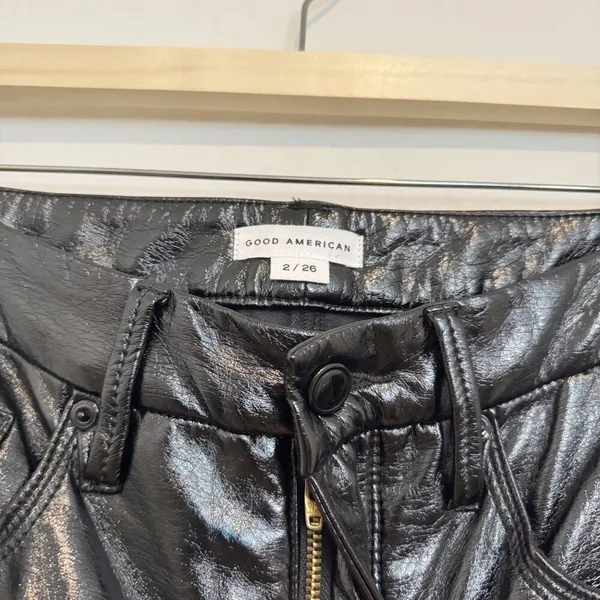 Good American Pants Size 26 Black Faux Leather High Rise Straight Corpcore Sleek - Image 4