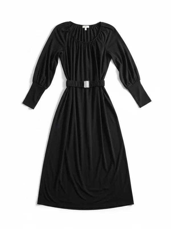 Tuckernuck Kendall Dress Women Small Black NEW Belted Bishop Sleeve Midi - Image 2