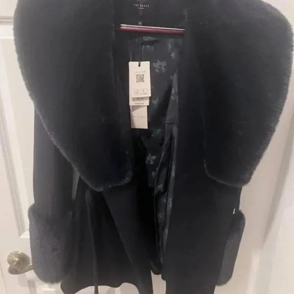 TED BAKER Loleta Faux Fur Collar Belted Coat - Image 3