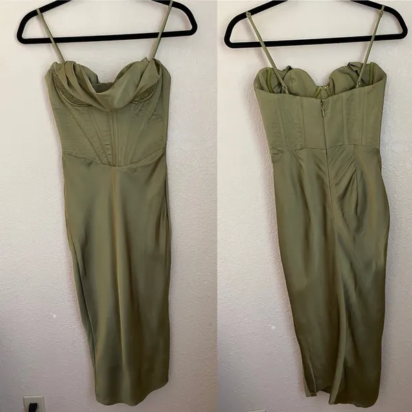 House of CB XS‎ D-DD Myrna Olive green Corset Slip Dress NWOT size XS - Image 4
