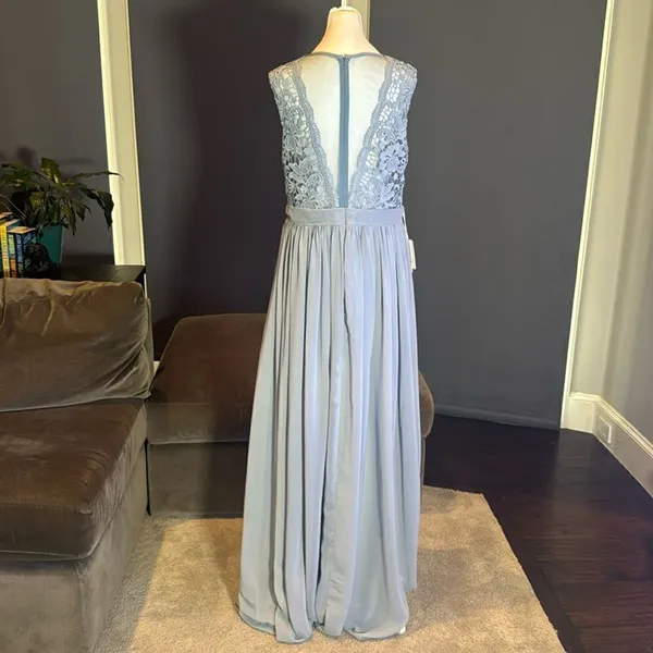 Women’s Blue Gray Chiffon & Lace Full Length Bridesmaid Formal Dress Size 12 NWT - Image 4