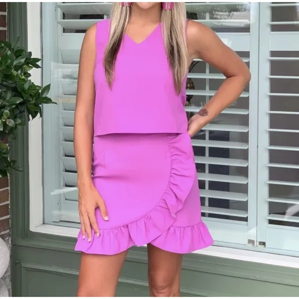 Karlie 2 Piece Set Womens Small Purple Ruffle Mini Skirt Crop Tank Party Summer - Image 2